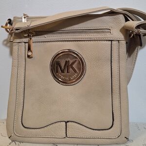 Michael Kors Womens Signature MK Logo Beige Crossbody Bag